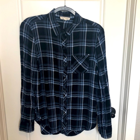 Blue plaid flannel tunic - Picture 1 of 4